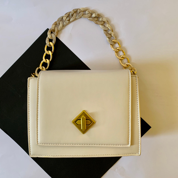 Beige Luxurious Bag with Gold Chain